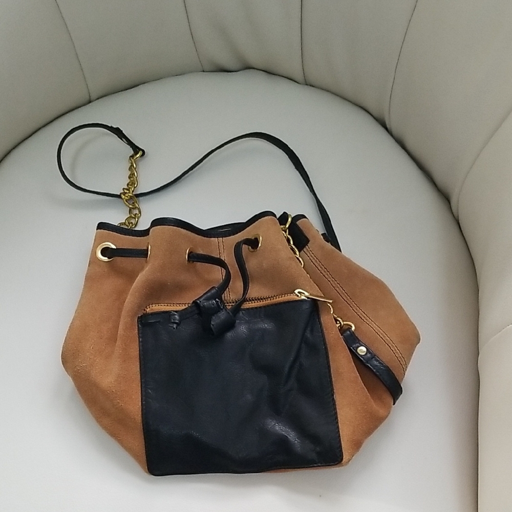Topshop Black and Tan Shoulder Bag with Gold Chain